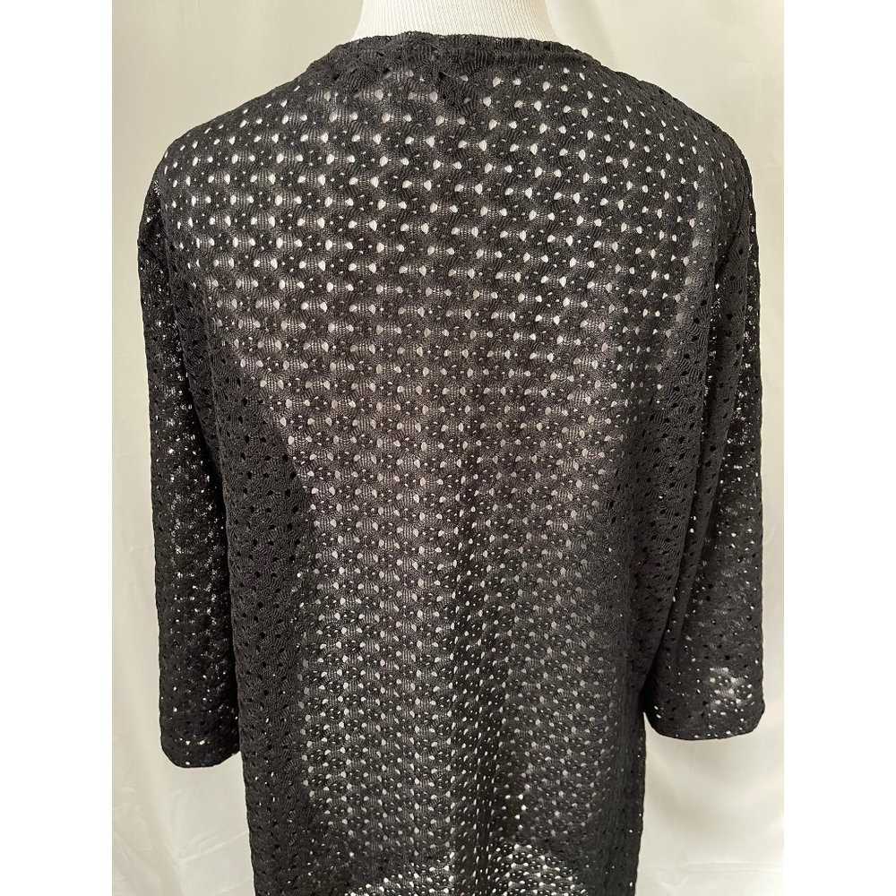 Anne Cole Black Lace Eyelet 3/4 Sleeve Double Tie Front Cardigan - Picture 9 of 12
